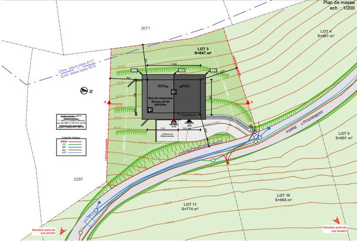 The plot plan for the land we were about to buy, with the chalet’s footprint drawn on the plot