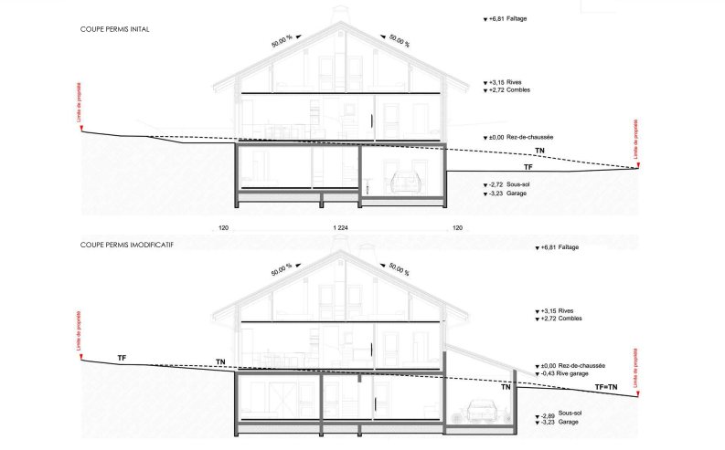 Plans for the chalet with the integrated garage, and with the garage moved to the side