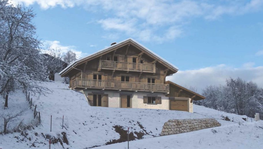 The revised architect’s render, with the new garage beside the chalet