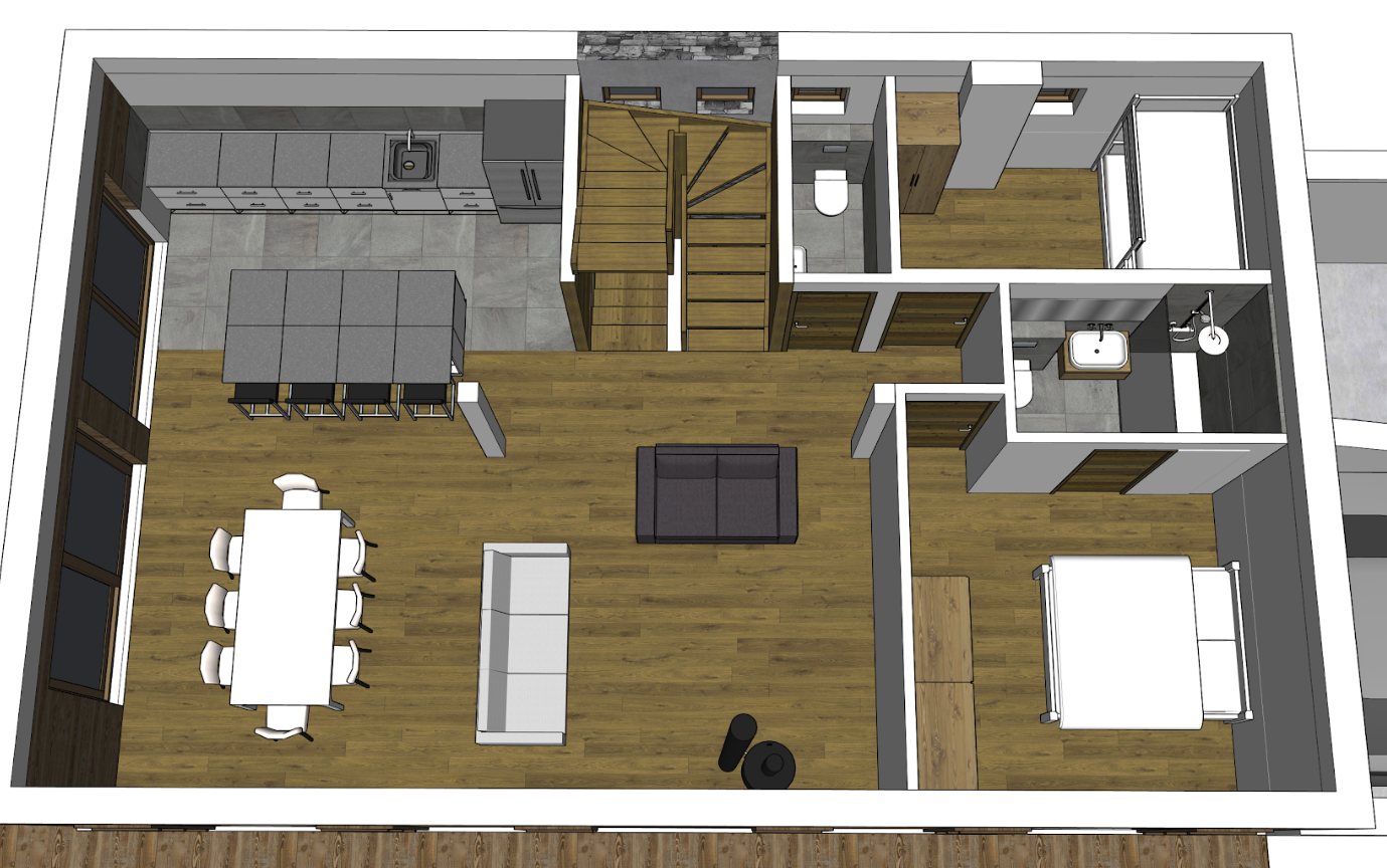 SketchUp view of the first floor living space